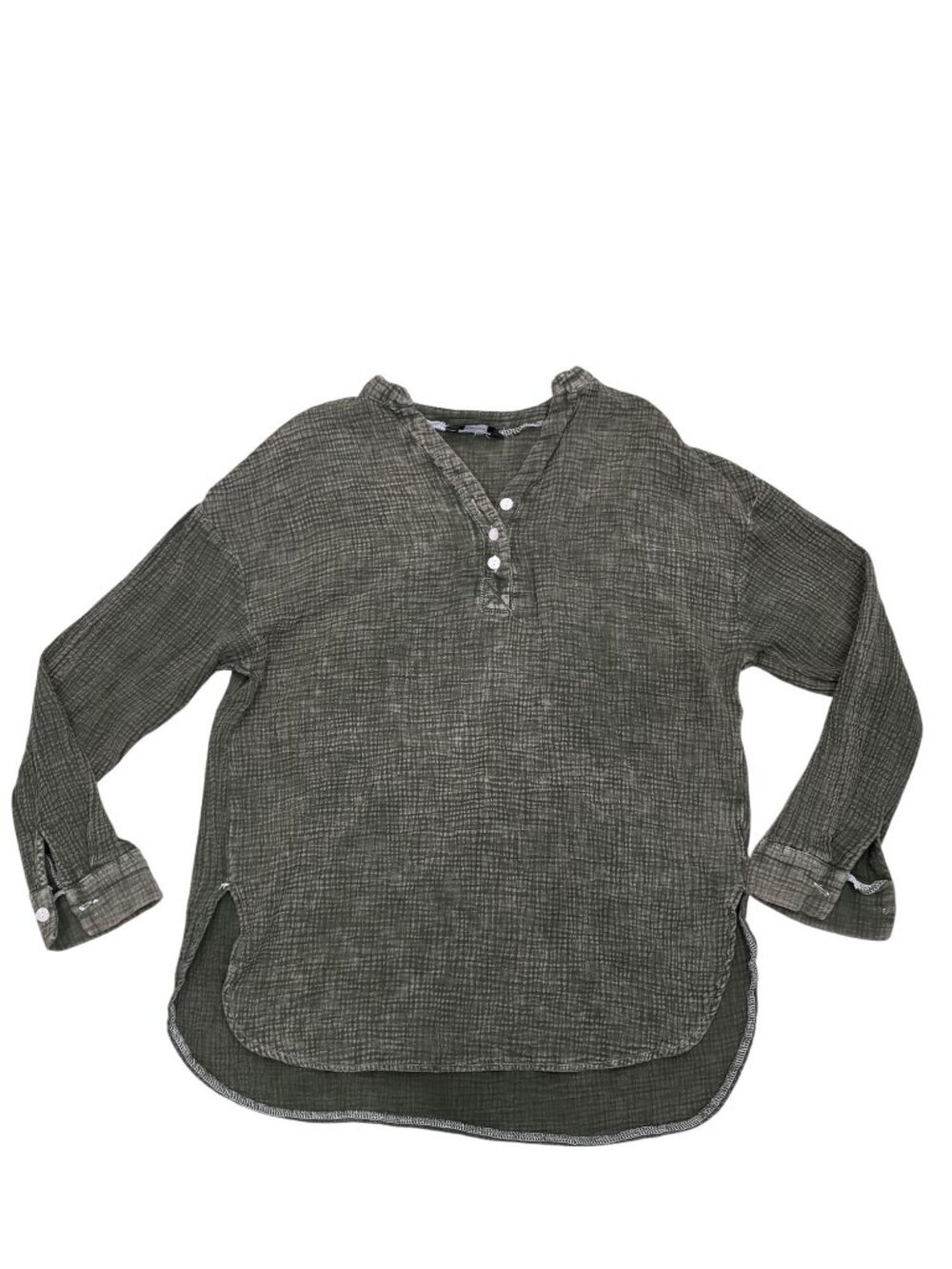 Dokotoo Green Textured Long Sleeve Button Henley Top Casual Loose Fit size mediu
